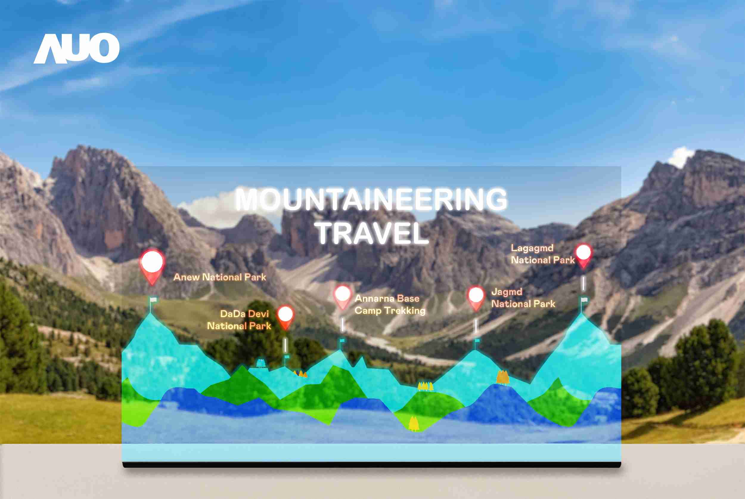 万利展示全球单片尺寸最大(*)42吋透明Micro LED显示器拼接而成的〝64吋透明Micro LED显示器〞，，，具备高透明度、、1,000 nits高亮度、、、、广色域、、、、采用三边无边框的无缝拼接等多重特色，，，呈现超高清、、、、细腻画质而不遮挡后方视觉，，，，满足层峰需求，，可广泛运用于零售、、、艺术展览或商业空间等场域